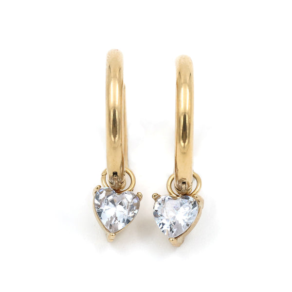 Crystal Heart Drop Huggie Hoops