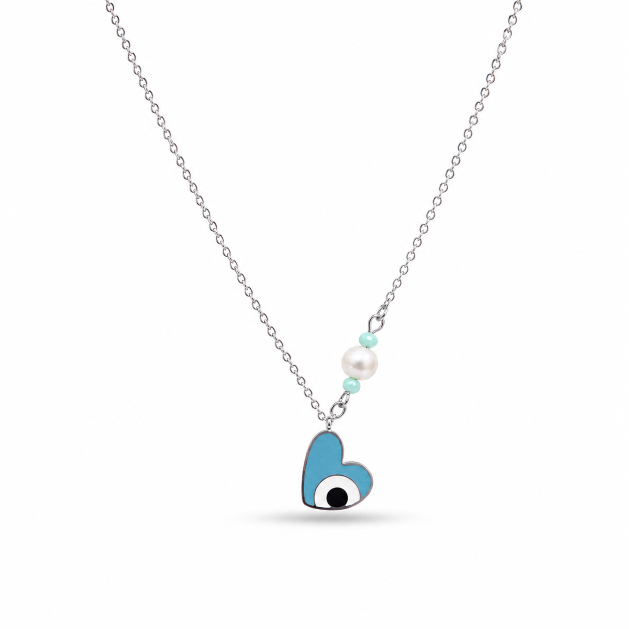 Aqua Evil Eye Heart Necklace