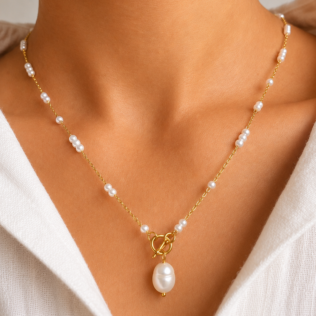 Golden Pearl Drop Necklace