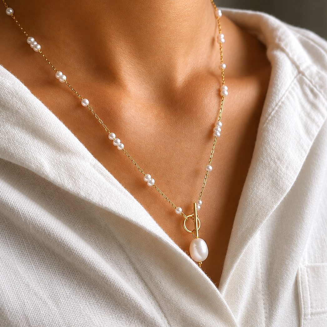 Golden Pearl Drop Necklace