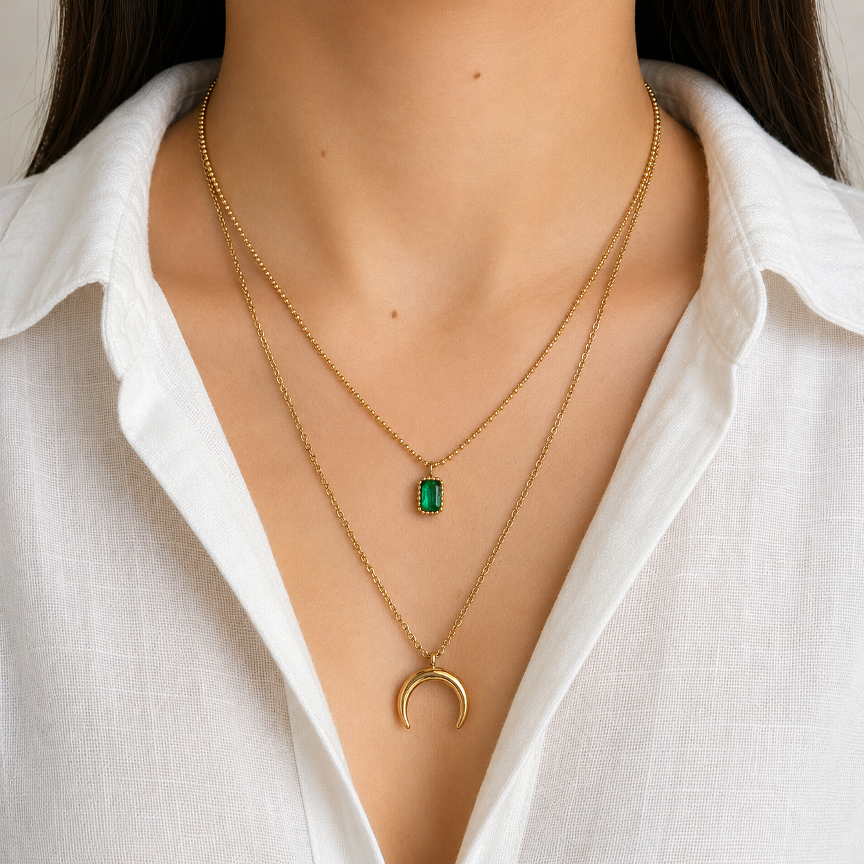 Emerald Moon Layered Necklace