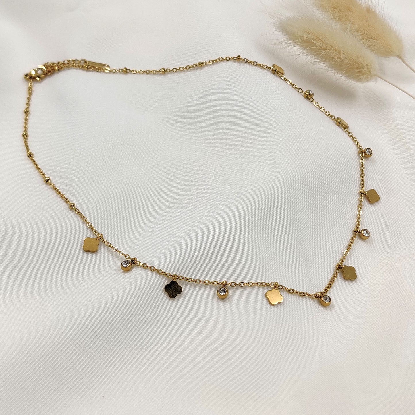 Crystal Clover Charm Necklace